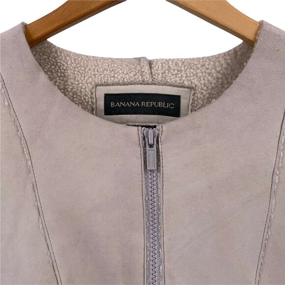 NWT Banana Republic Pearl Gray Shearling Spanish Lamb Nubuck Jacket Size L - Picture 3 of 5